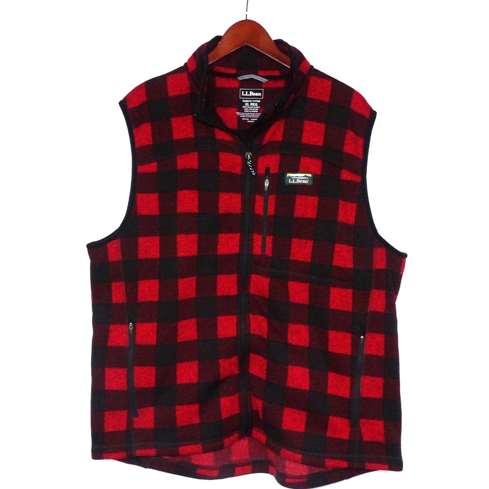 L.L. Bean Zip-Up Buffalo Plaid Sweater Fleece Vest Jacket Men's Fitted XL
